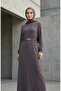 Corded Belted Hijab Dress 2226-02 Gray - 3