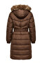 Fur Hooded Belted Inflatable Coat 6135-02 Tan - 8