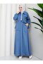 Women's Denim Suit Long Skirt and Zippered Jacket Two-Piece Set N-05499 _ Blue - 2