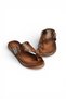 Y390450403 Brown Genuine Leather Women's Slippers with Staple Detail - 4