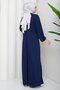 Button Detailed A-Pleated Hijab Dress Navy Blue Hm2889 - 7