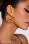 Orbis Women's Yellow Color Steel Triple Interlocking Ring Nail Earrings