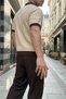 Kövüten Regular Fit Men's Short Sleeve Knitwear Polo Collar Beige T-Shirt Striped Textured - 2