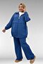 67016 Plus Size Muslin Pants Set with Rubber Detail on Sleeves and Hem - Indigo - 4
