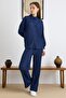 Self-Patterned Shirt and Trousers Two-Piece Set Dark Blue 9412-Tk - 2