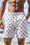 Lined White Men's Swim Shorts Elastic Lace-Up Short Length Patterned Summer Beach Shorts Ls-95834