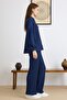 Self-Patterned Shirt and Trousers Two-Piece Set Dark Blue 9412-Tk - 6