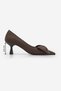 Women's Pointed Toe Bow Detailed Stiletto Classic Heeled Shoes Esilas Brown Satin - 3