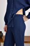 Self-Patterned Shirt and Trousers Two-Piece Set Dark Blue 9412-Tk - 7