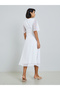 Women White Lace Trim A-Line Midi Dress - 4