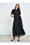 Black Lace Short Sleeves A-Line Maxi Dress