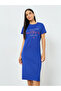 Blue Slogan Print Short Sleeve T-Shirt Dress - 2
