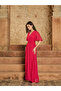 Pink V-Neck Short Sleeve Belted Maxi Dress - 3
