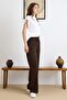 Elastic Waist Wide Leg Modal Trousers Brown 7588 - 4
