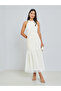 White Lace Sleeveless Ruffled Hem Maxi Dress