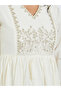 Cream Embroidery A-Line Midi Dress with 3/4th Sleeves - 4