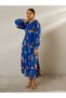 Blue Floral Print Pleated A-Line Midi Dress - 3
