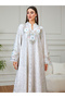 Beige Floral Embroidered A-Line Jalabiya - 5