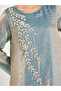 Teal Shiny Embroidered A-Line Jalabiya - 4