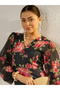 Black Floral Print Balloon Sleeve Midi Dress - 4