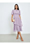 Lilac Puff Sleeve Tiered Midi Dress - 2