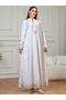 Beige Floral Embroidered A-Line Jalabiya - 4