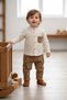 Baby Boy 100% Cotton Linen 2-Piece Set Cream Striped Shirt Brown Pants 9-18 Months - 2