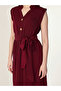 Burgundy Sleeveless Midi Dress with Front Slit - 2