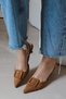 May Kare Buckle-Fastened Pointed Toe Short Kitten Heel Dark Brown Suede Women's Shoes - 7