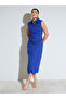 Blue Side Pleated Sleeveless Midi Dress - 6