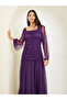 Purple Mesh Gathered Long Sleeves Maxi Dress - 2