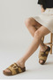 Special Design Suede Leather and Straw Weave Detailed Women's Camel Brown Comfort Slippers - 7