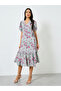 Green Floral Print Ruffled Hem Midi Dress - 4