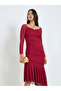 Red Long Sleeves Layered Hem Midi Dress - 2