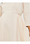 Cream 3/4 Sleeve Pleated Midi Dress - 4