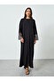 Black Embroidered Sleeve Cuff A-Line Abaya - 3