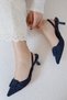 May Kare Buckle-Fastened Pointed Toe Short Kitten Heel Dark Brown Suede Women's Shoes - 4