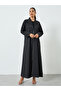 Black Embroidered Trim A-Line Abaya - 3