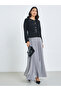 Black Tweed Pleated A-Line Maxi Dress with Belt