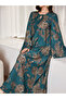 Dark Green Floral Print Tie-Up Neck A-Line Jalabiya - 3