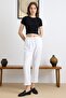 Lace Detailed Elastic Waist Soft Denim Trousers White 7586