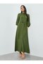 Olive Textured Belted Shirt Maxi Dress - 4