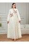 Beige Floral Embroidered Embellished Jalabiya - 2