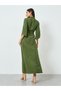 Olive Textured Belted Shirt Maxi Dress - 6