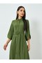 Olive Textured Belted Shirt Maxi Dress - 3