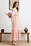 Fisto Detailed Lace-Up Sleeves Dress Pudra 9429-E - 3