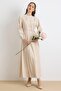 Button Closure Pleated Detailed Flared Dress Beige 9430-E - 2