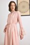 Fisto Detailed Lace-Up Sleeves Dress Pudra 9429-E - 4