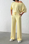 Women's Summer Yellow Soft Bat Sleeve Blouse with Tie Waist Wide Leg Two-Piece Set - 8