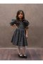 Girl's Black Polka Dot Belted Poplin Flared Dress - 5